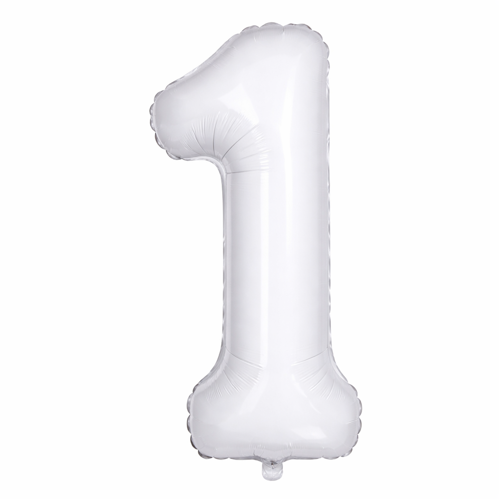 15 32 inch Large White 1 Number Foil Balloon, Number 1 Balloon for 1st Birthday, Anniversary and Party Decorations, White Number Foil Balloons Helium Balloons for Kids Party, Pack of 1 (available 0-9) - Image 1