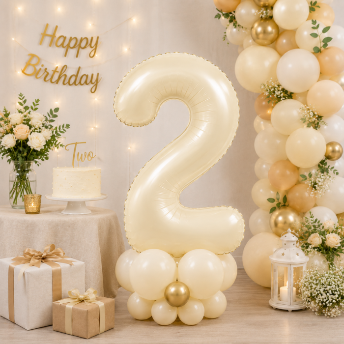 40 Inch Cream Number 2 Foil Balloon | Large 2 Number Balloon for 2nd Birthday Decoration | Beige Number Two Helium Balloon for Birthday, Anniversary, Party & Photo Shoot - Image 4