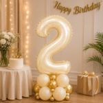 Number 2 Foil Balloon 40 Inch, White Gold Cream Champagne Metallic 40 Inch Number Two Balloon for 2nd Birthday Decoration, Anniversary, Party Decor & Photo Shoot - Image 4