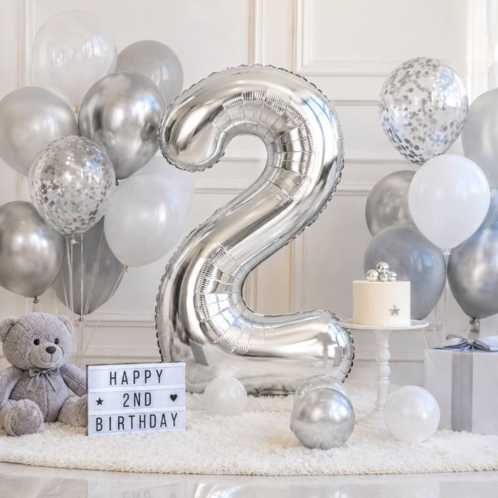 Silver Number 2 Foil Balloon 40 Inch | Large Metallic Number Two Balloon for 2nd Birthday, Anniversary, Kids Birthday Party Decoration, Photo Backdrop & Celebration Decor - Image 4