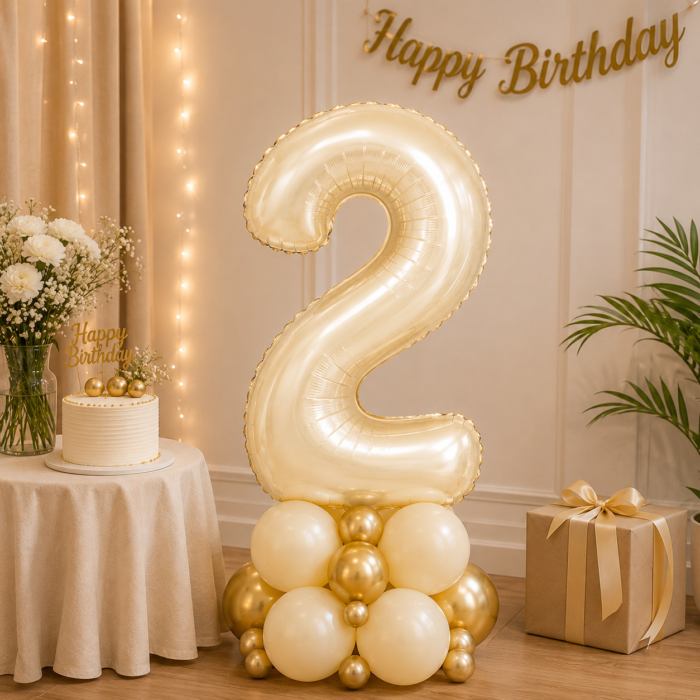 Number 2 Foil Balloon 40 Inch, White Gold Cream Champagne Metallic 40 Inch Number Two Balloon for 2nd Birthday Decoration, Anniversary, Party Decor & Photo Shoot - Image 4