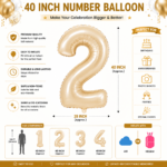 Number 2 Foil Balloon 40 Inch, White Gold Cream Champagne Metallic 40 Inch Number Two Balloon for 2nd Birthday Decoration, Anniversary, Party Decor & Photo Shoot - Image 5