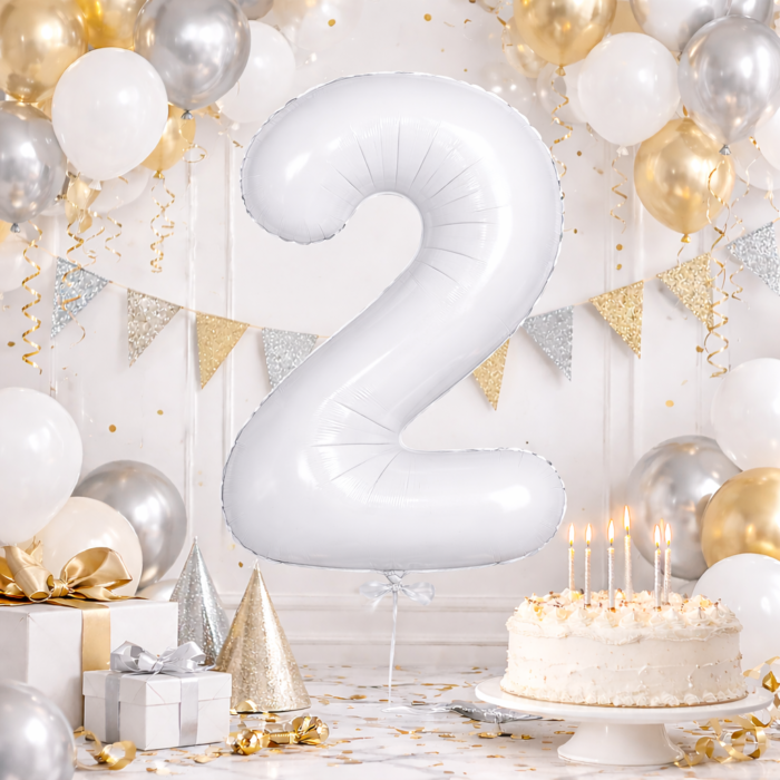 32 inch Large White 2 Number Foil Balloon, Number 8 Balloon for 2nd Birthday, Anniversary and Party Decorations, White Number Foil Balloons Helium Balloons for Kids Party, Pack of 1 (available 0-9) - Image 3