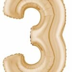 Number 3 Foil Balloon 40 Inch, White Gold Cream Champagne Metallic 40 Inch Number Three Balloon for 3rd Birthday Decoration, Anniversary, Party Decor & Photo Shoot
