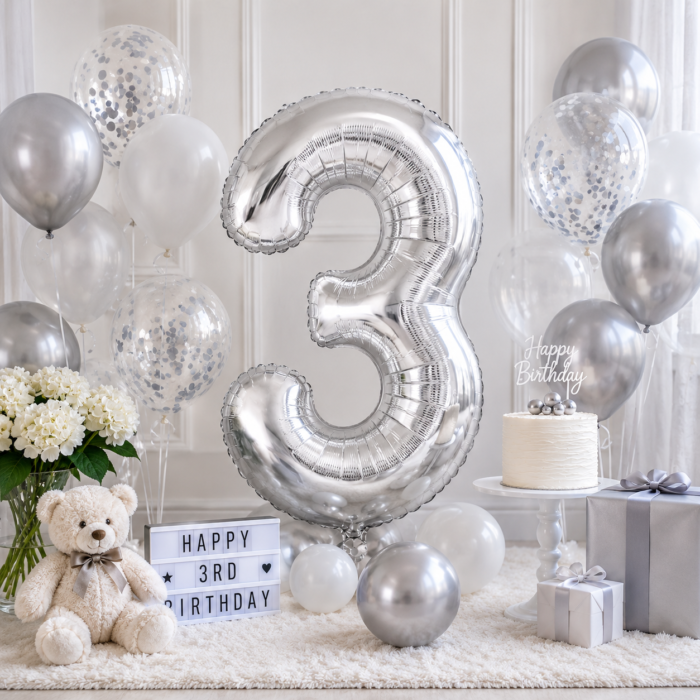 Silver Number 3 Foil Balloon 40 Inch | Large Metallic Number Three Balloon for 3rd Birthday, Anniversary, Kids Birthday Party Decoration, Photo Backdrop & Celebration Decor - Image 3