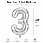 Silver Number 3 Foil Balloon 40 Inch | Large Metallic Number Three Balloon for 3rd Birthday, Anniversary, Kids Birthday Party Decoration, Photo Backdrop & Celebration Decor - Image 4