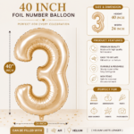Number 3 Foil Balloon 40 Inch, White Gold Cream Champagne Metallic 40 Inch Number Three Balloon for 3rd Birthday Decoration, Anniversary, Party Decor & Photo Shoot - Image 4