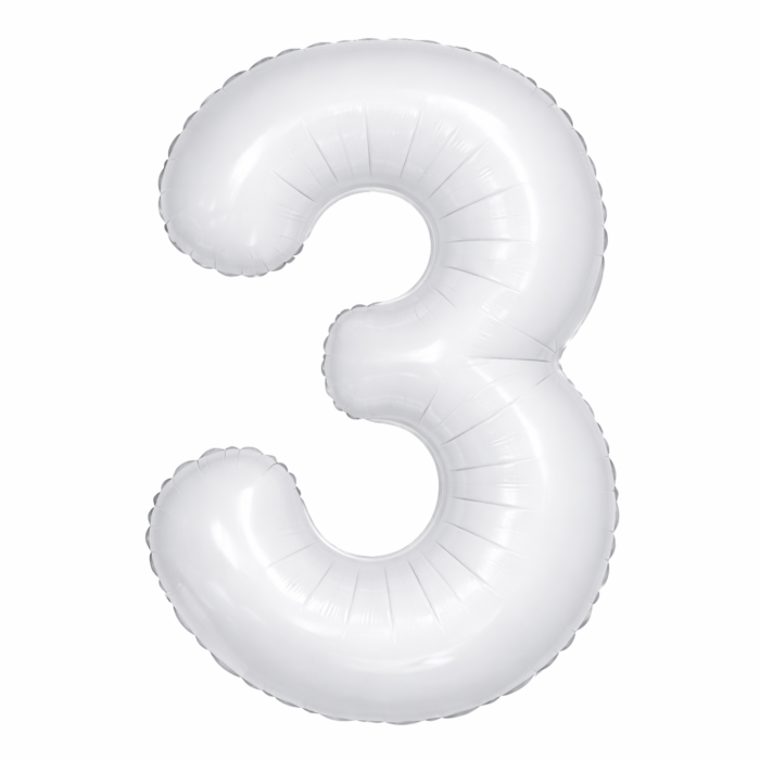 32 inch Large White 3 Number Foil Balloon, Number 3 Balloon for 3rd Birthday, Anniversary and Party Decorations, White Number Foil Balloons Helium Balloons for Kids Party, Pack of 1 (available 0-9) - Image 2