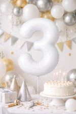 32 inch Large White 3 Number Foil Balloon, Number 3 Balloon for 3rd Birthday, Anniversary and Party Decorations, White Number Foil Balloons Helium Balloons for Kids Party, Pack of 1 (available 0-9) - Image 3