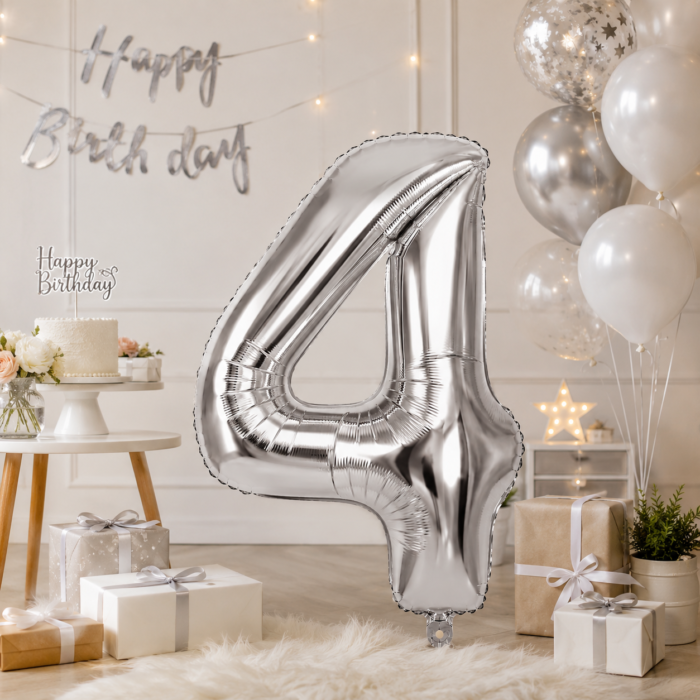 Silver Number 4 Foil Balloon 40 Inch | Large Metallic Number Four Balloon for 4th Birthday, Anniversary, Kids Birthday Party Decoration, Photo Backdrop & Celebration Decor - Image 3