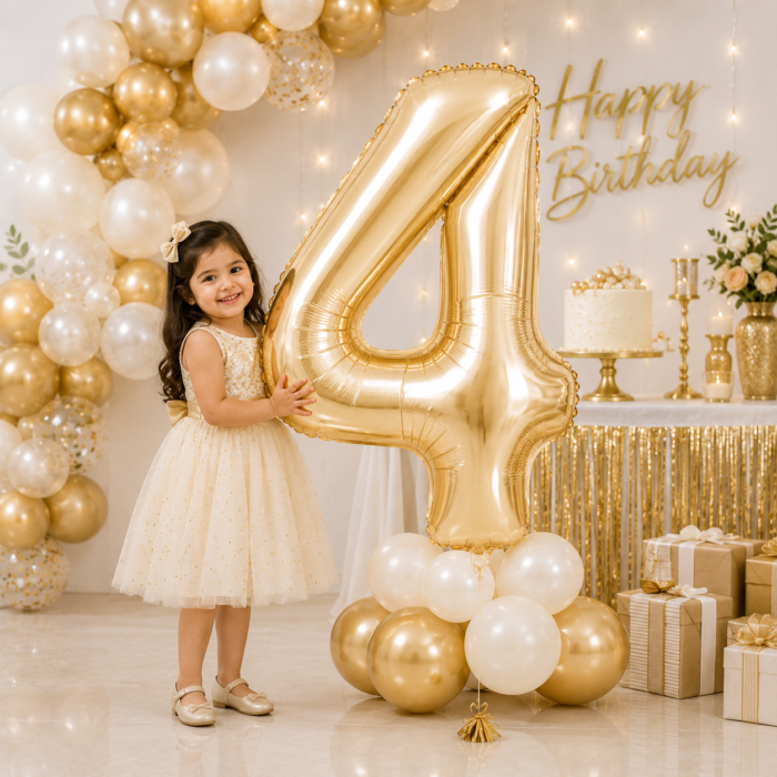 Number 4 Foil Balloon 40 Inch, White Gold Cream Champagne Metallic 40 Inch Number Four Balloon for 4th Birthday Decoration, Anniversary, Party Decor & Photo Shoot - Image 3