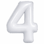 32 inch Large White 4 Number Foil Balloon, Number 4 Balloon for 4th Birthday, Anniversary and Party Decorations, White Number Foil Balloons Helium Balloons for Kids Party, Pack of 1 (available 0-9)