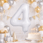 32 inch Large White 4 Number Foil Balloon, Number 4 Balloon for 4th Birthday, Anniversary and Party Decorations, White Number Foil Balloons Helium Balloons for Kids Party, Pack of 1 (available 0-9) - Image 3