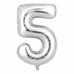 Silver Number 5 Foil Balloon 40 Inch | Large Metallic Number Five Balloon for 5th Birthday, Anniversary, Kids Birthday Party Decoration, Photo Backdrop & Celebration Decor