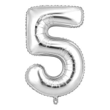 Silver Number 5 Foil Balloon 40 Inch | Large Metallic Number Five Balloon for 5th Birthday, Anniversary, Kids Birthday Party Decoration, Photo Backdrop & Celebration Decor