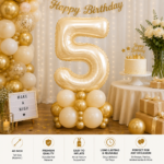 Number 5 Foil Balloon 40 Inch, White Gold Cream Champagne Metallic 40 Inch Number Five Balloon for 5th Birthday Decoration, Anniversary, Party Decor & Photo Shoot - Image 2