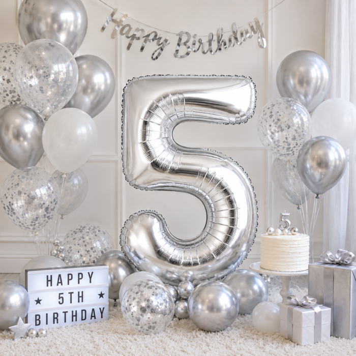 Silver Number 5 Foil Balloon 40 Inch | Large Metallic Number Five Balloon for 5th Birthday, Anniversary, Kids Birthday Party Decoration, Photo Backdrop & Celebration Decor - Image 3