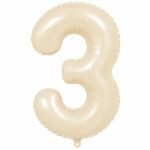 Number 3 Foil Balloon 40 Inch, Cream