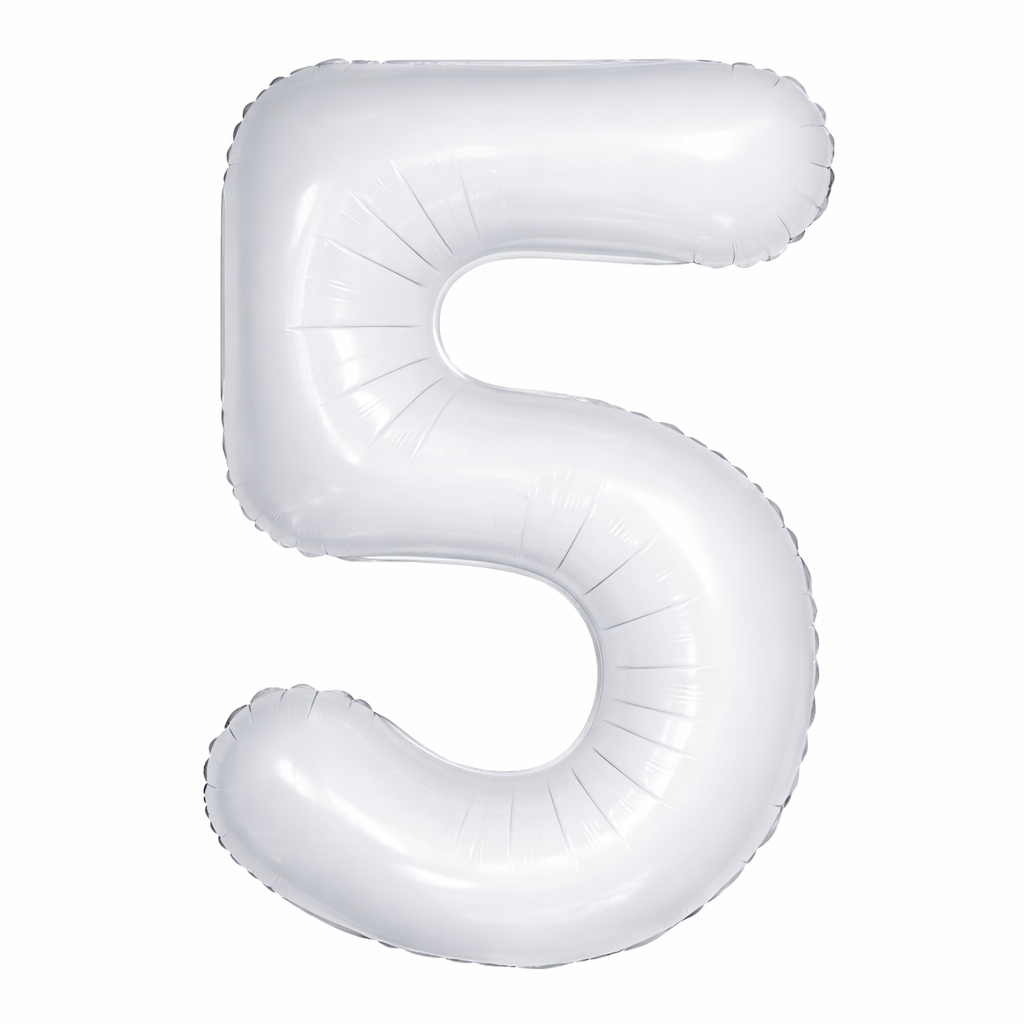 55 32 inch Large White 5 Number Foil Balloon, Number 5 Balloon, for Birthday, Anniversary and Party Decorations, White Number Foil Balloons Big Helium Balloons for Kids Party, Pack of 1 (available 0-9) - Image 1