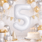 32 inch Large White 5 Number Foil Balloon, Number 5 Balloon, for Birthday, Anniversary and Party Decorations, White Number Foil Balloons Big Helium Balloons for Kids Party, Pack of 1 (available 0-9) - Image 3