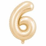 Number 6 Foil Balloon 40 Inch, White Gold Cream Champagne Metallic 40 Inch Number Six Balloon for 6th Birthday Decoration, Anniversary, Party Decor & Photo Shoot
