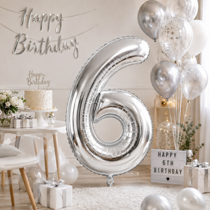 Silver Number 6 Foil Balloon 40 Inch | Large Metallic Number Six Balloon for 6th Birthday, Anniversary, Kids Birthday Party Decoration, Photo Backdrop & Celebration Decor - Image 3