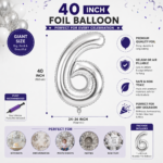 Silver Number 6 Foil Balloon 40 Inch | Large Metallic Number Six Balloon for 6th Birthday, Anniversary, Kids Birthday Party Decoration, Photo Backdrop & Celebration Decor - Image 4