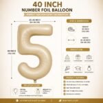 Number 5 Foil Balloon 40 Inch, Cream - Image 2