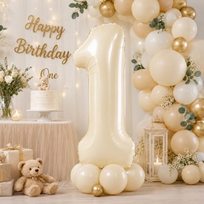 Number 1 Foil Balloon 40 Inch, Cream - Image 3