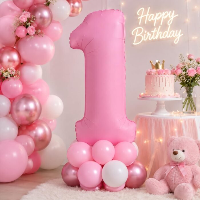 Number 1 Foil Balloon 40 Inch, Pink - Image 3