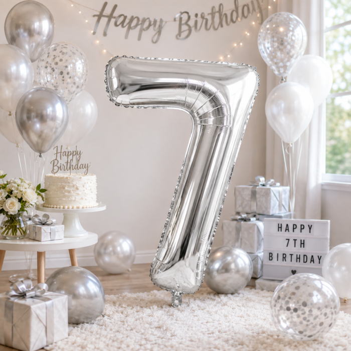Silver Number 7 Foil Balloon 40 Inch | Large Metallic Number Seven Balloon for 7th Birthday, Anniversary, Kids Birthday Party Decoration, Photo Backdrop & Celebration Decor - Image 3