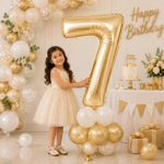 Number 7 Foil Balloon 40 Inch, White Gold Metallic 40 Inch Number Seven Balloon for 7th Birthday Decoration, Anniversary, Party Decor & Photo Shoot - Image 3