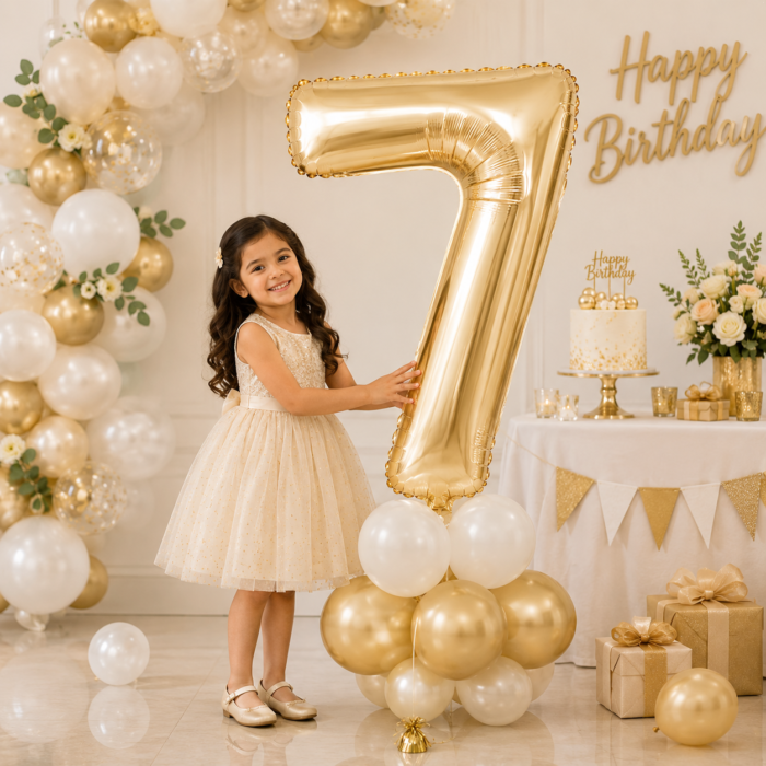Number 7 Foil Balloon 40 Inch, White Gold Metallic 40 Inch Number Seven Balloon for 7th Birthday Decoration, Anniversary, Party Decor & Photo Shoot - Image 3