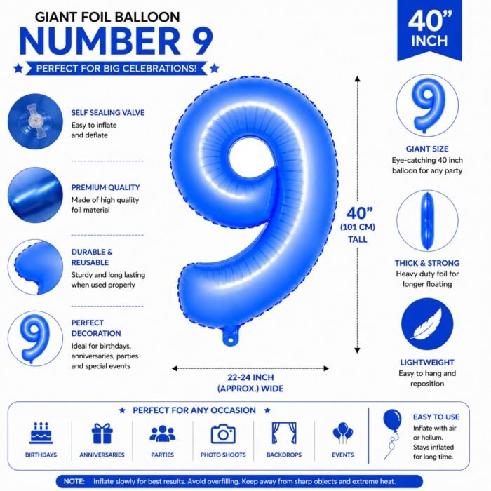 Number 9 Foil Balloon 40 Inch, Lotus Blue - Image 2