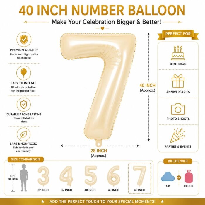 Number 7 Foil Balloon 40 Inch, Cream - Image 2