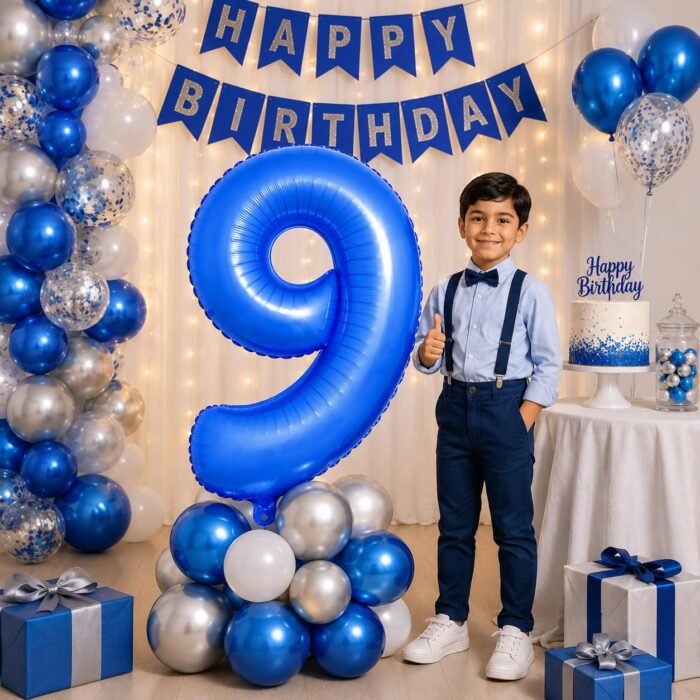 Number 9 Foil Balloon 40 Inch, Lotus Blue - Image 3