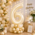 Number 6 Foil Balloon 40 Inch, Cream - Image 3