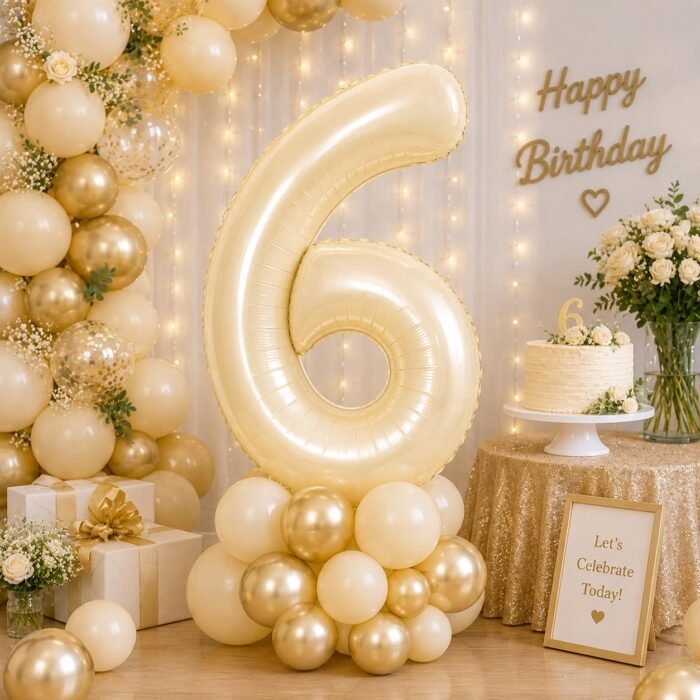 Number 6 Foil Balloon 40 Inch, Cream - Image 3