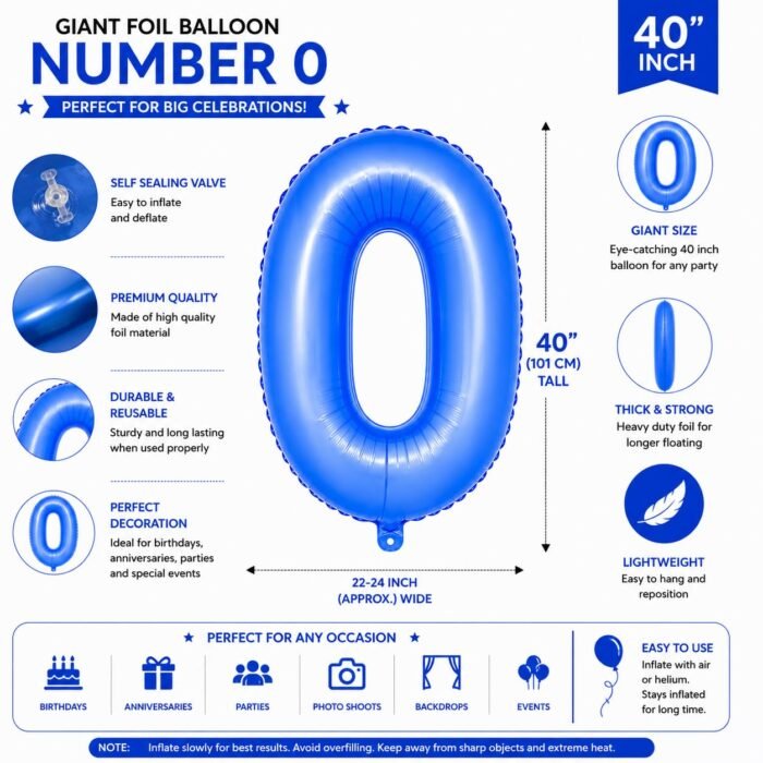 Number 0 Foil Balloon 40 Inch, Lotus Blue - Image 2