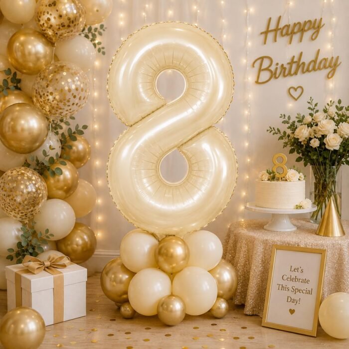 Number 8 Foil Balloon 40 Inch, Cream - Image 3