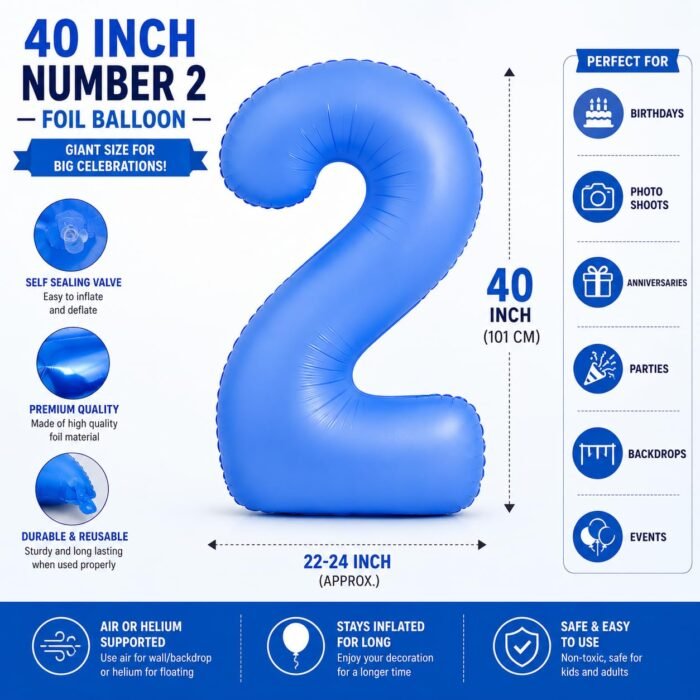Number 2 Foil Balloon 40 Inch, Lotus Blue - Image 3