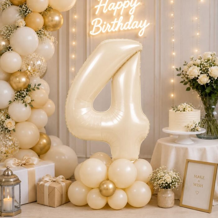 Number 4 Foil Balloon 40 Inch, Cream - Image 3