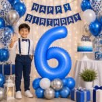 Number 6 Foil Balloon 40 Inch, Lotus Blue - Image 3