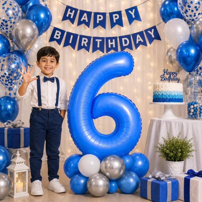Number 6 Foil Balloon 40 Inch, Lotus Blue - Image 3