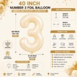 Number 3 Foil Balloon 40 Inch, Cream - Image 2