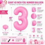 Number 3 Foil Balloon 40 Inch, Pink - Image 2