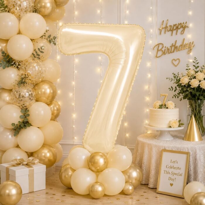 Number 7 Foil Balloon 40 Inch, Cream - Image 3
