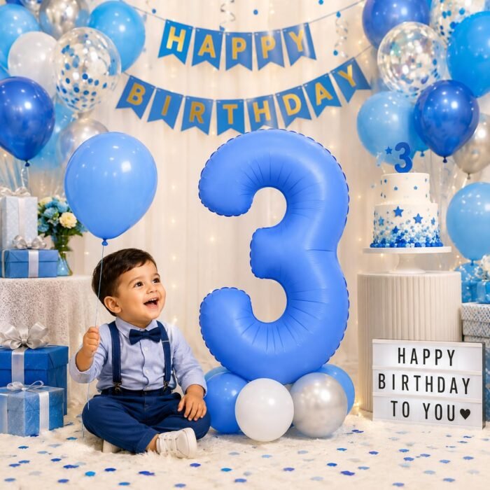 Number 3 Foil Balloon 40 Inch, Lotus Blue - Image 3