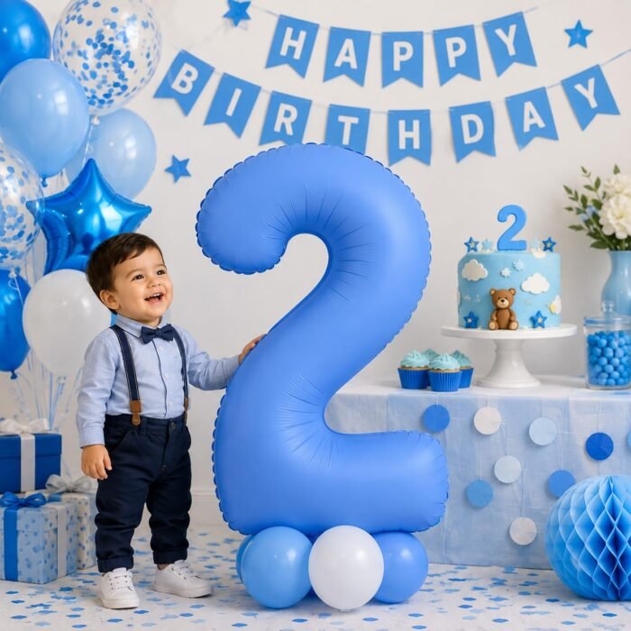 Number 2 Foil Balloon 40 Inch, Lotus Blue - Image 4