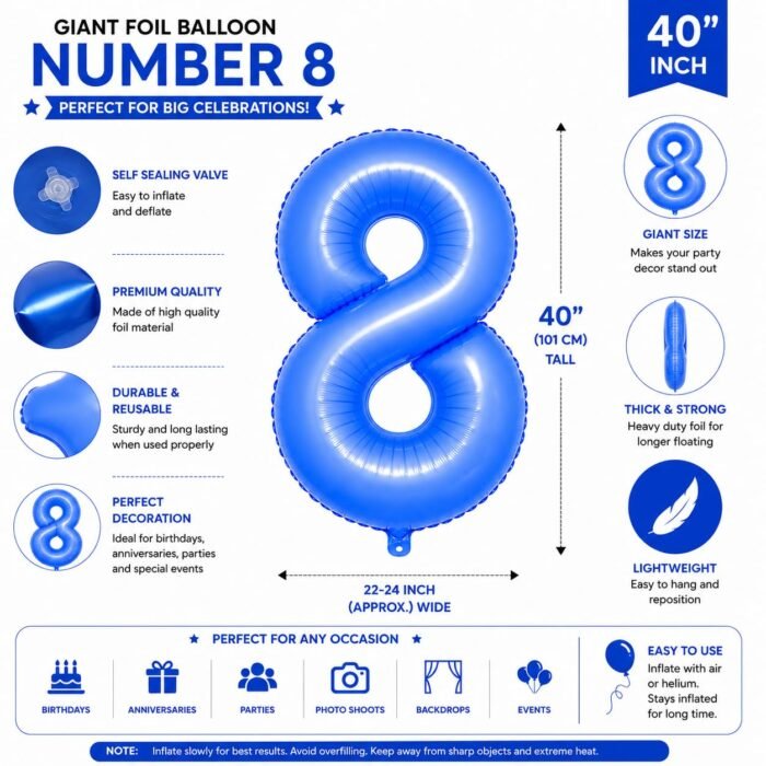 Number 8 Foil Balloon 40 Inch, Lotus Blue - Image 2